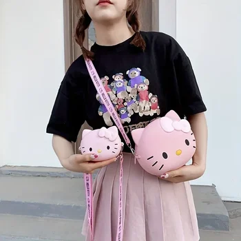 Whosale Hello Kitty Silicone Purse Kawaii Sanrio Girl's Shoulder Bag Children Mini Storage Coin Crossbody Bag Kid Birthday Gift