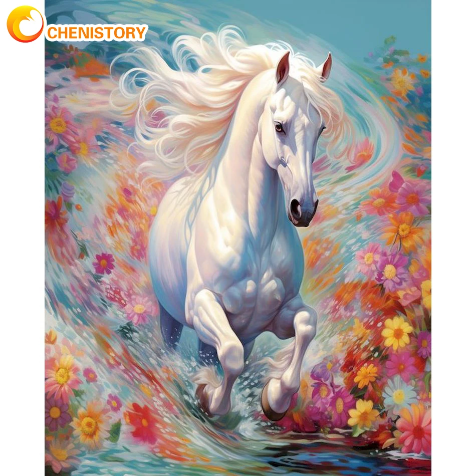 

CHENISTORY 5D DIY Diamond Painting Kit Horse Cross Diamond Embroidery Painting Animal Full Round Diamond Mosaic Home Decor New