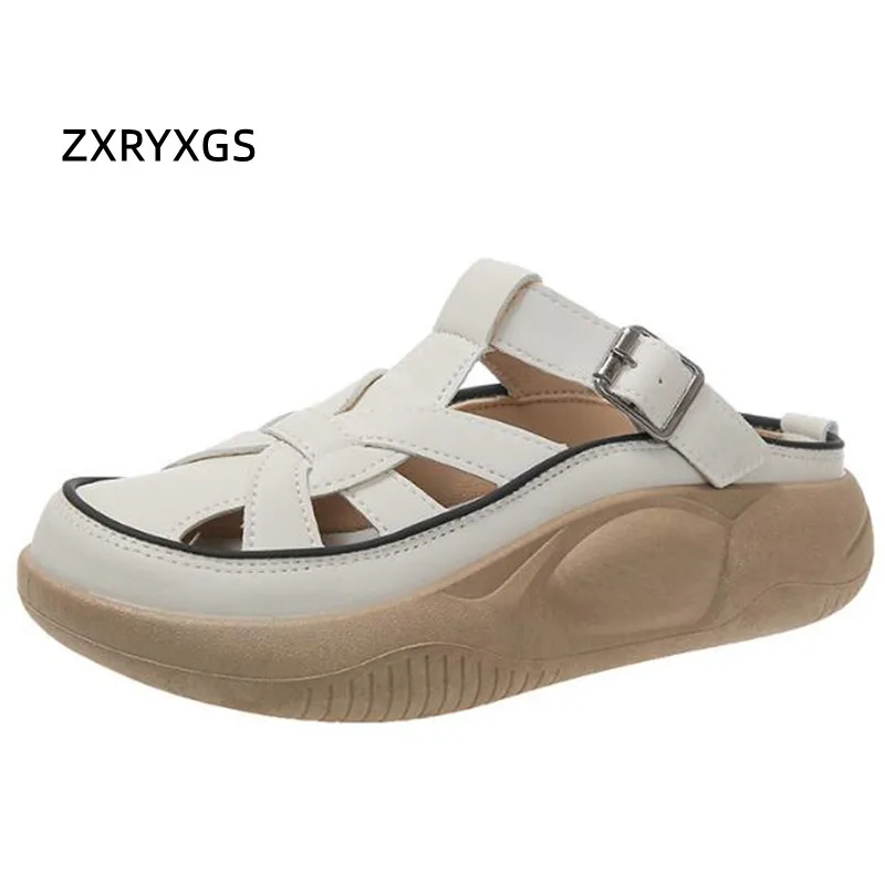 

ZXRYXGS 2024 High Quality Microfiber Weave Summer Leather Slippers Women Sandals Flat Wedges Slipper Outdoor Wear Tide Shoes New