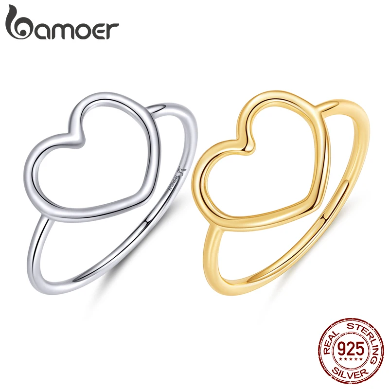 With Diamonds Sterling Silver 925 Simple Minimalist Heart Finger