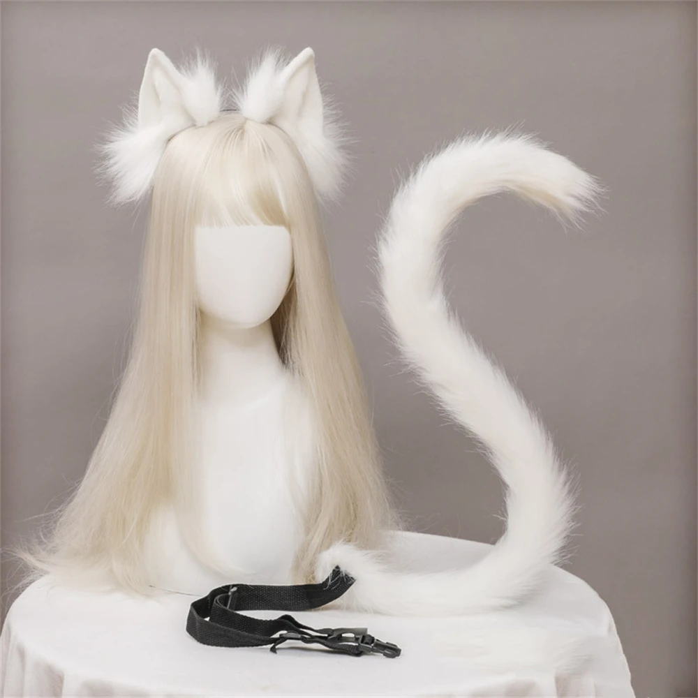 Plüsch Katzenohren Kopfschmuck Cosplay Verstellbares Stirnband Katzenschwanz Cosplay Zubehör Simulation Tierohren Halloween Anzug Geschenk – Detail 8