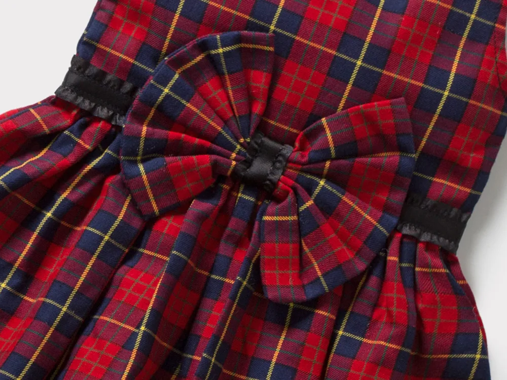 Baby Mädchen Ärmelloses Kleid Mädchen Weihnachten Neujahr Party Rote Kleider Säugling Große Schleife Ballkleid Kinder Geburtstag Plaid Kleid – Detail 6
