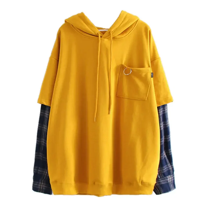2023 Fashion Ladies Cotton Long Sleeve Top Streetwear Splice Hoody Korean Style Sweatshirt Women Spring Kawaii Hoodies Winter