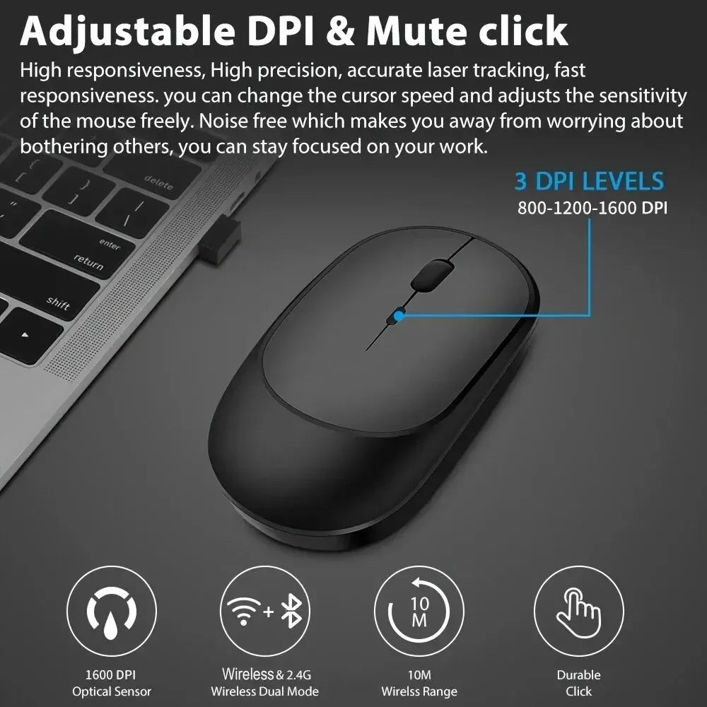 Фото 2. Беспроводная игровая мышь 4Gh с двумя режимами, Bluetooth, сверхнизкое энергопотребление, совместима с ПК Mac, компьютерами, ноутбуками, бесшумная мышь №3
