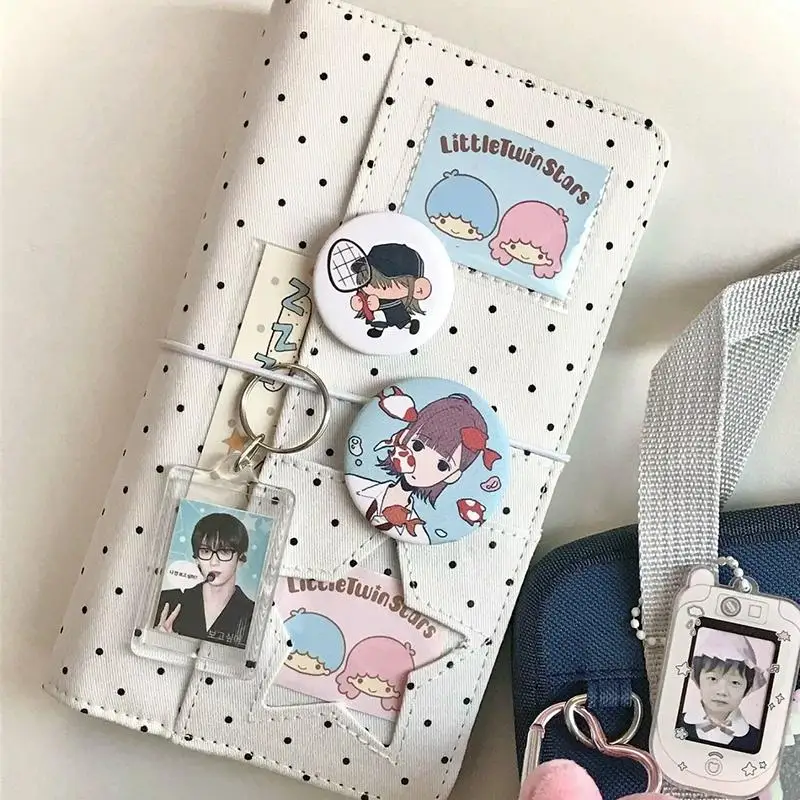 A6 폴카 도트 천 바인더 노트 6홀 루즈리프 휴대용 DIY 스크랩북 저널 멀티..