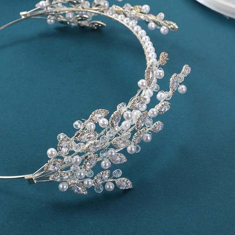 Slbridal handgemachte ins Stil Luxus Strass Kristall Porzellan Blume Braut Tiara Hochzeit Brautjungfern Krone Frauen Haarschmuck – Detail 8