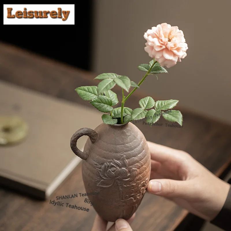 Ancient Style Old Rock Clay Vase Aesthetic Cachepot Terrarium Plant Pot Household Flowerpot Tea Ceremony Accessories Ornaments