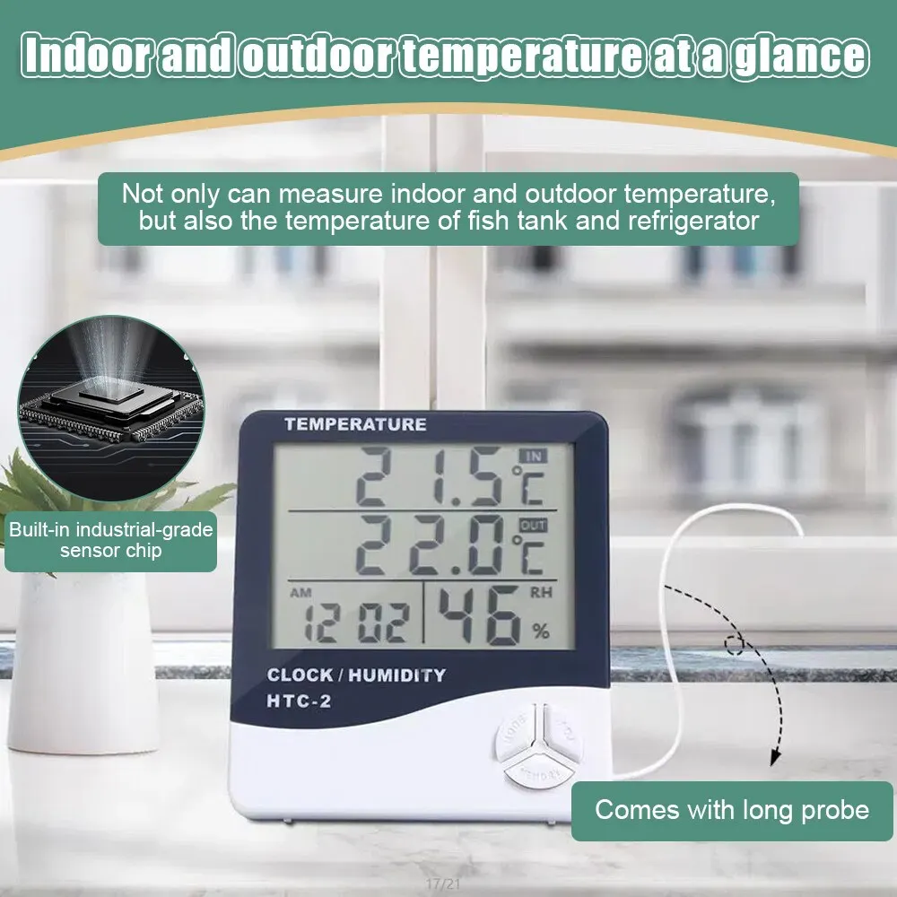 HTC-1 Digital LCD Hygrometer Thermometer Indoor Room Desktop Wall Mounted Temperature  Humidity Meter Gauge with Alarm Clock - AliExpress