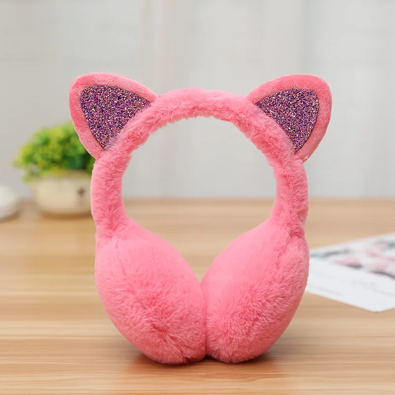 

Lovely Women Girl Fur Winter Ear Warmer Cute Earmuffs Cat Ear Muffs Glitter Sequin Earflaps Soft Plush Headphones Warm Headband