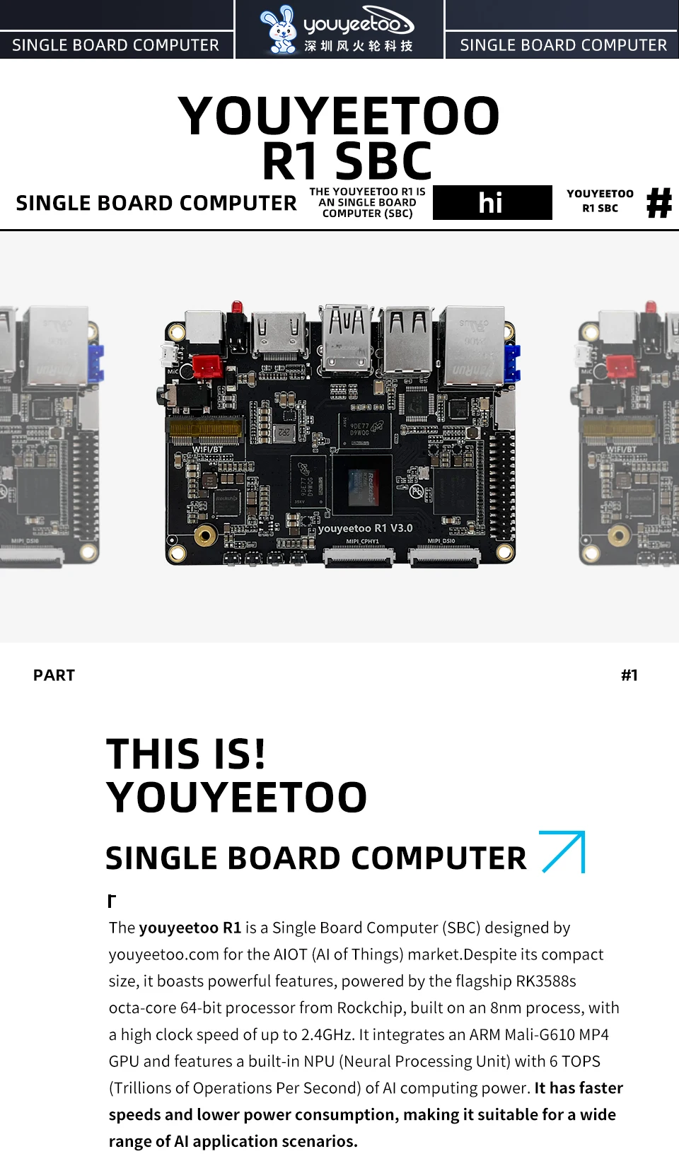 R1 Single Board Computer Rockchip RK3588S Development Board 8K Display Onboard N