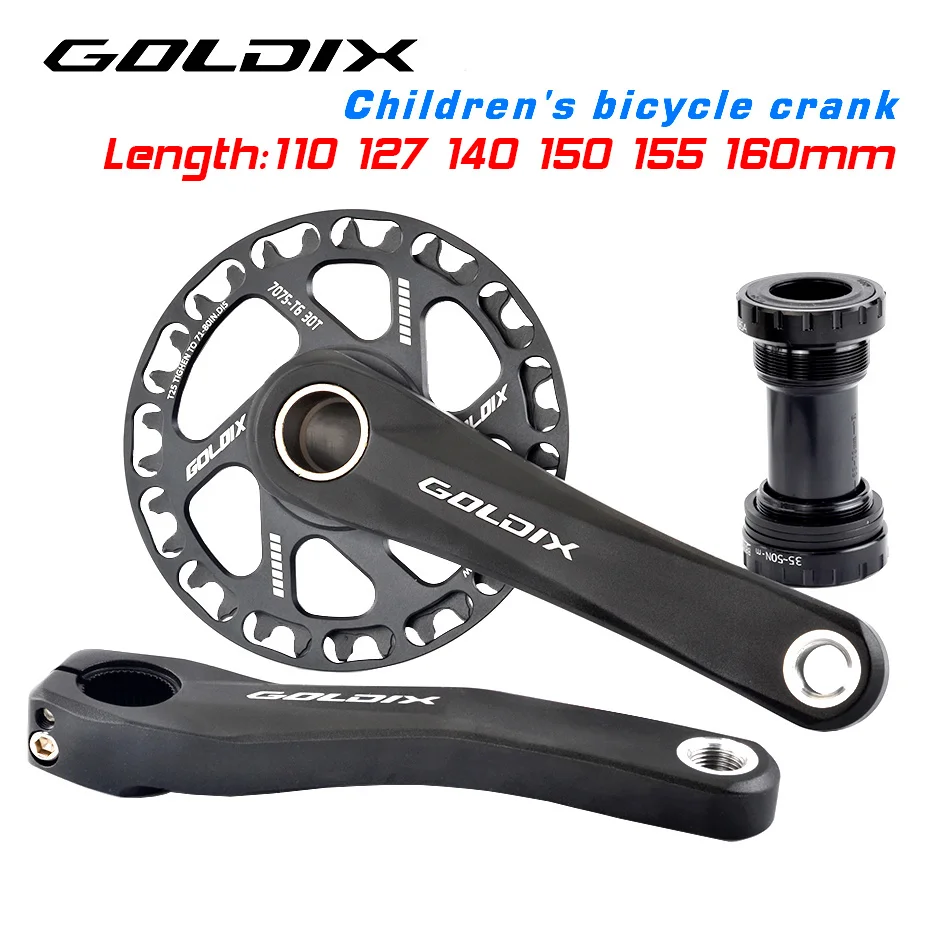 

GOLDIX Children's Bicycle Crank 110/127/140/150/160mm Ultralight MTB Bicycle Crankset Black 28T 30T 32T 34T 36T 7/8/9/10 Speed