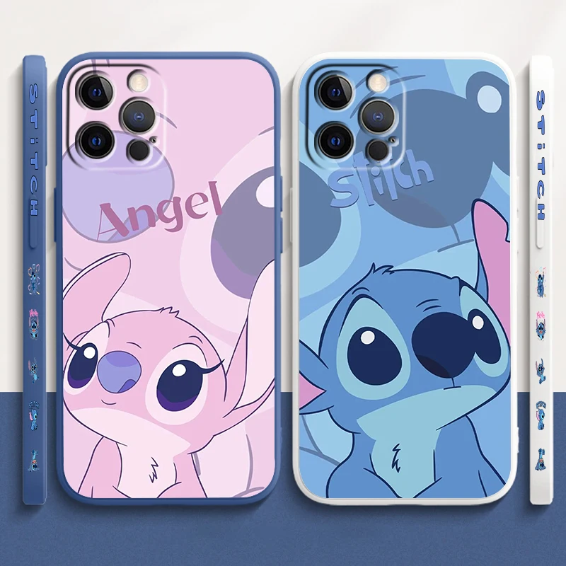 

Anime Angel Lilo & Stitch Liquid Left Rope For Apple iPhone 15 14 13 12 11 XS XR X 8 7 SE Pro Max Plus Mini Cover Phone Case