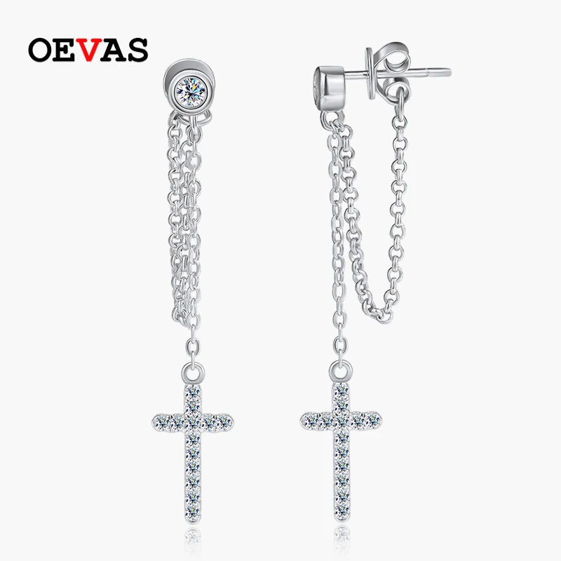 OEVAS 3mm Round Moissanite Diamond Cross-shaped Earrings for Women S925 Sterling Silver Earrings Wedding Party Fine Jewelry