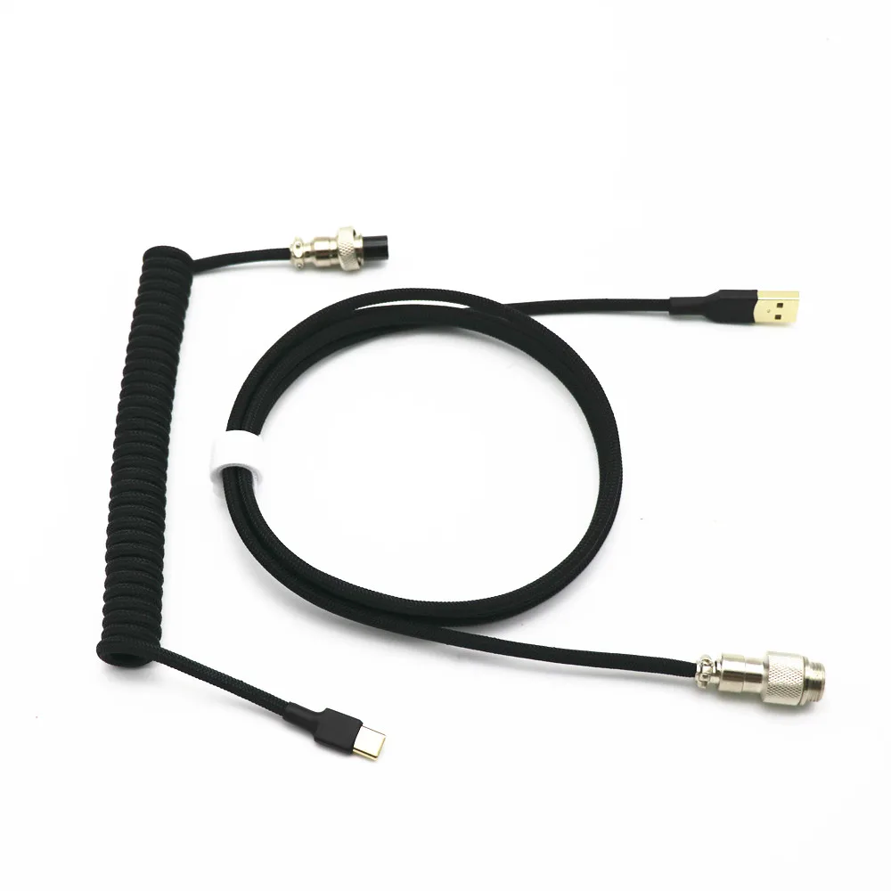 tipo Enrolado Preto Branco da Mola Usb da Forma de z Único Animal de Estimação Sleeved do Cabo da Bobina de c para o Cabo Mecânico do Teclado com Aviador Gx12 - Imagem 2