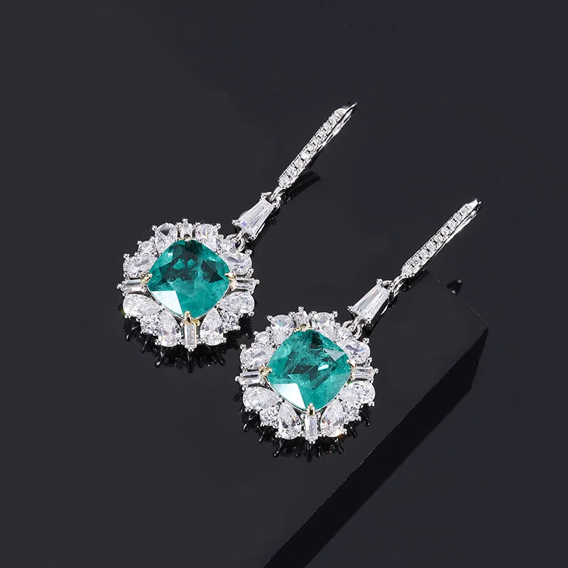 

Graceful 10*10mm Paraiba Tourmaline Earrings For Women S925 Sterling Silver Original Certified Luxury Jewelry Anniversary Gift