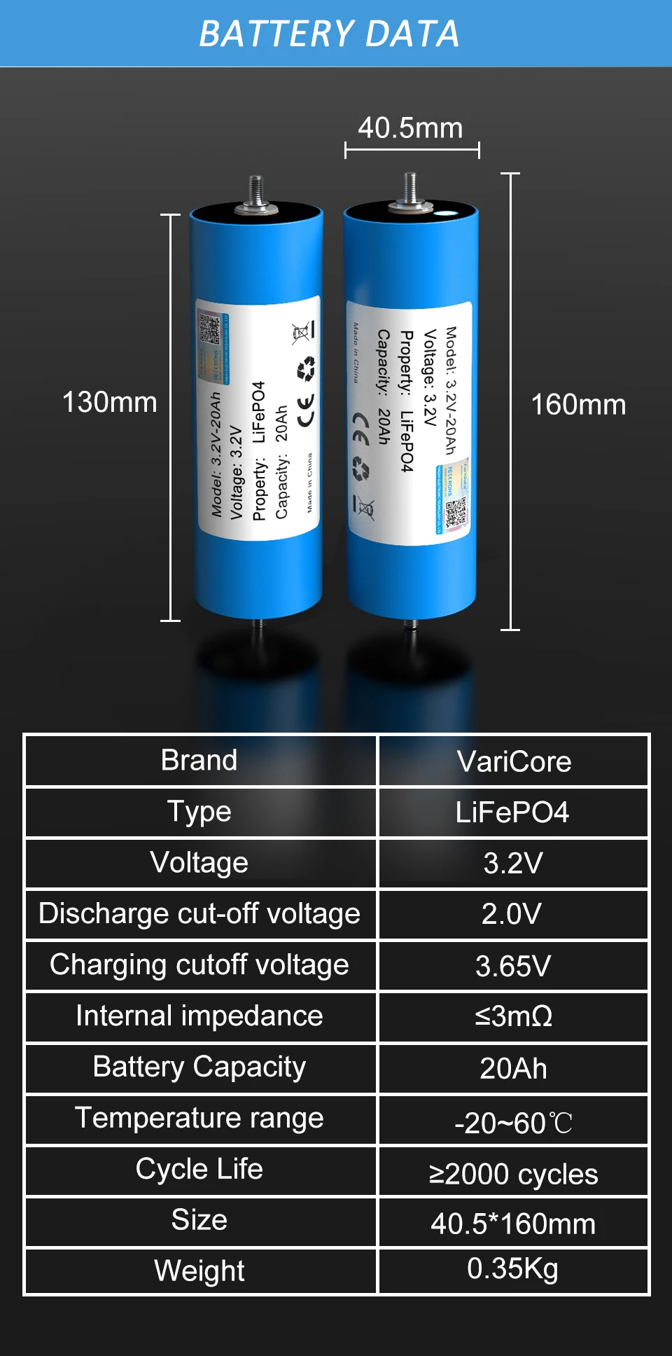 3.2V 20Ah Battery LiFePO4 phosphate Cell for 4S 12V 24V Motorcycle Car motor bat