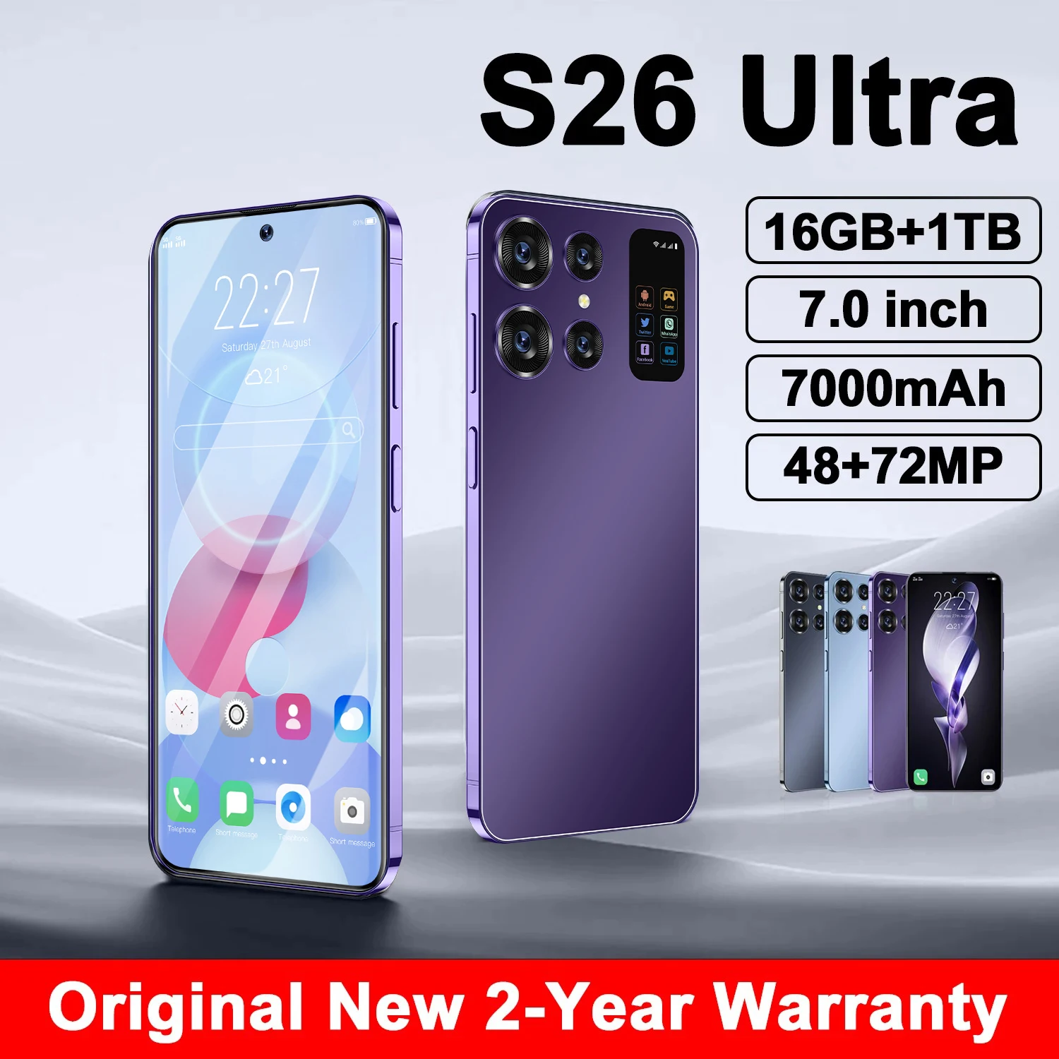 Originale S26 Ultra Smartphone 7.0Hd Schermo 16G + 1T 7000Mah Android13 Cellulare Dual Sim Face Sbloccato 5G Cellulare Nfc