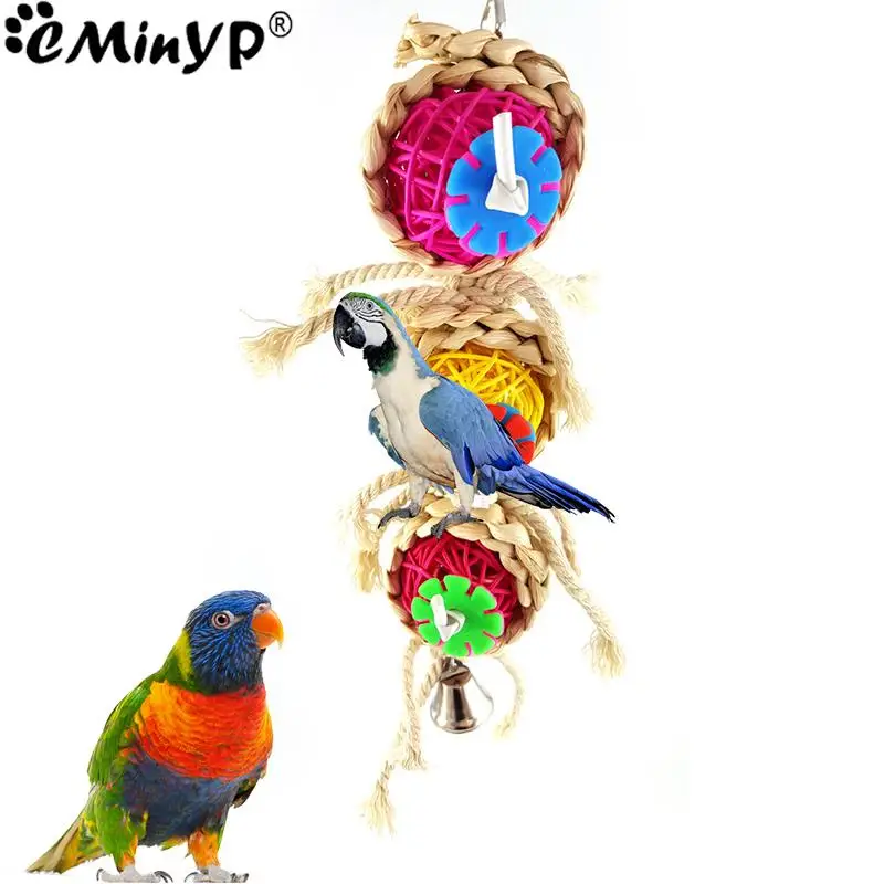 

Pet Bird Bites Parrot Climb Chew Toys Hanging Cockatiel Parakeet Swing Cage Bird Chew Toys With Bell Pet Bird Toys Gifts