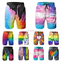 Pride Rainbow Colored Love Hearts Mens Swim Trunks Quick Dry Beach Board Shorts Swimwear Suits 1