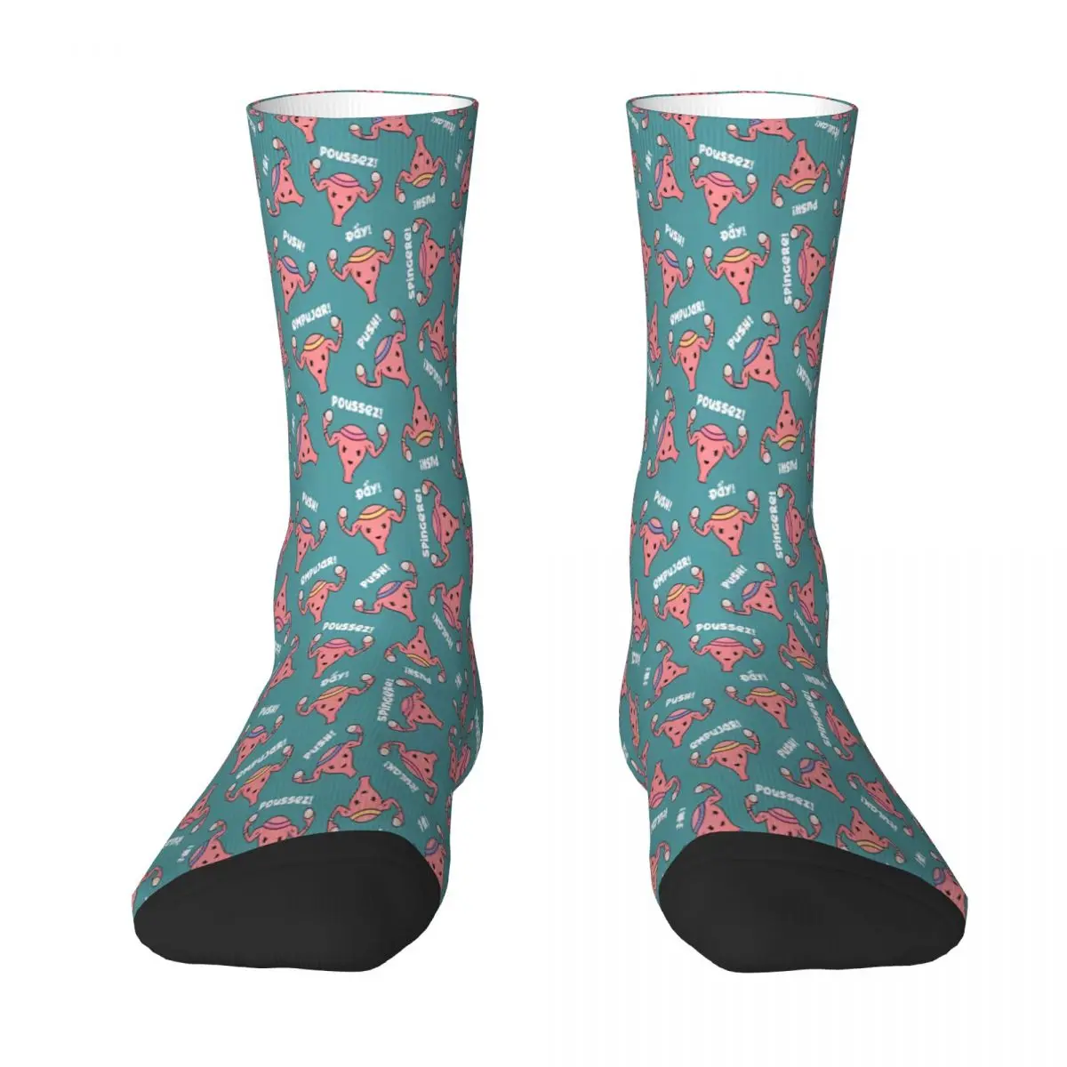 

Pregnant Uterus PUSH Scrubs Nurses Midwife OBGYN Teal Sock Socks Men Women Polyester Stockings Customizable Sweetshirt