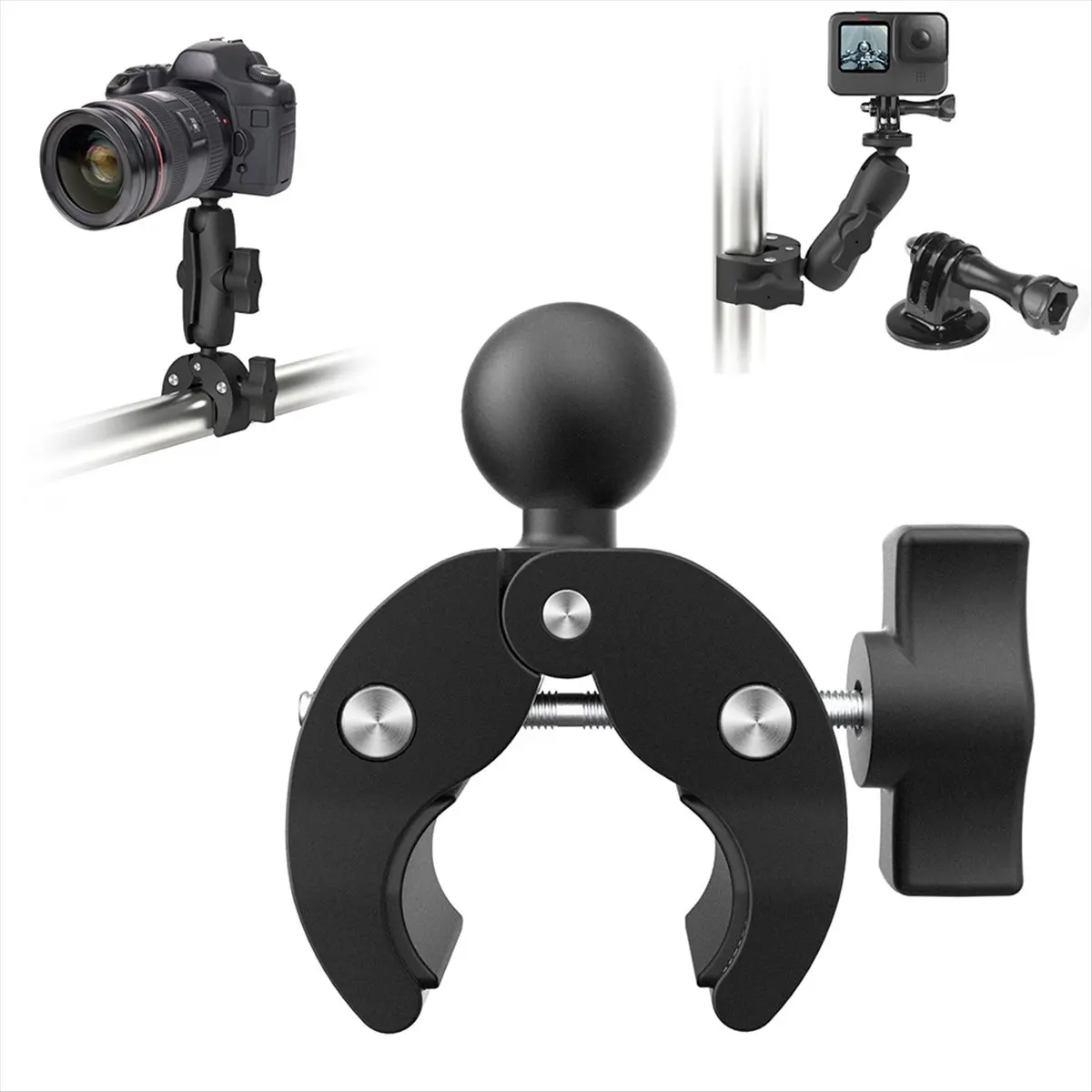 N05R Gopro/Insta360 Garmin 카메라용 1인치 25mm 오토바이 램 볼 마운트 지원 ??자전거 핸들바 레일링 슈퍼 클램프 B