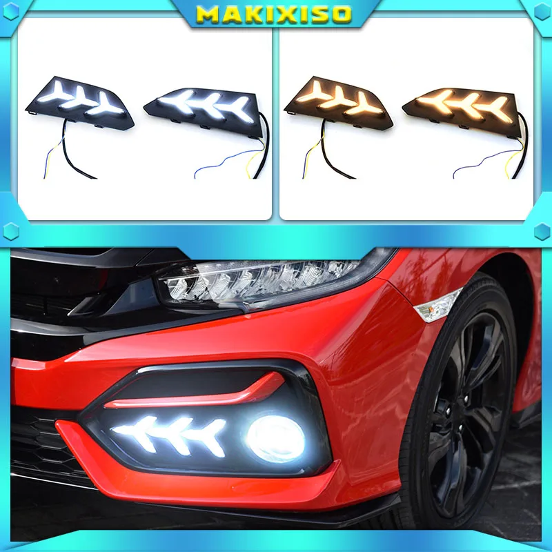 2pcs For Honda Civic Hatchback 2020 2021 Daytime Running Light Led Drl Fog Lamp Driving Lights