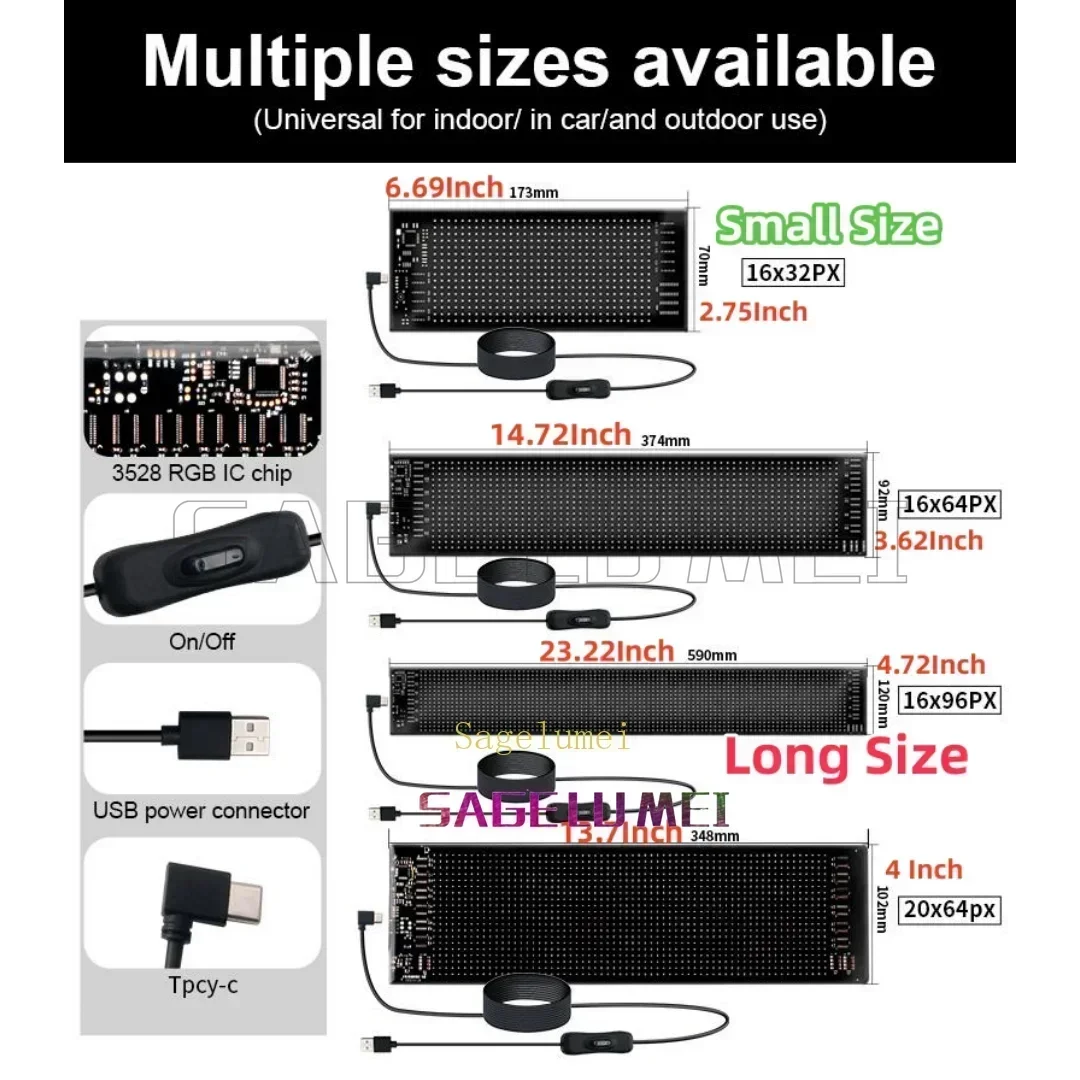 Car Truck Devil's Eye Signs Light Multilingual Car LED Matrix Pixel Panel Scrolling Advertising 5V USB Smart App Remote Control 2