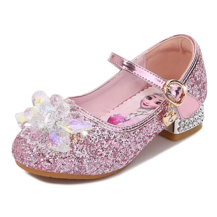 Disney Little Girls Frozen Aisha Girls High-heeled Shoes Children Cartoon Princess Elsa Glitter Shoes Cute Girls Crystal shoes