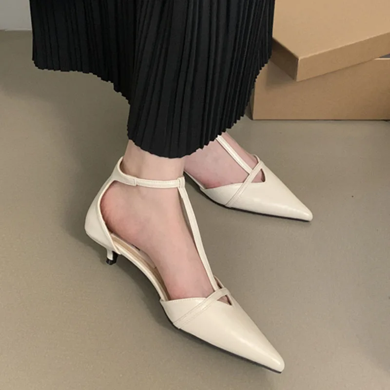 Red Spring New Women Sandal Fashion Pointed Toe Shallow Ladies Elegant Slingback Shoes Thin Low Heel Outdoor Dress Pumps