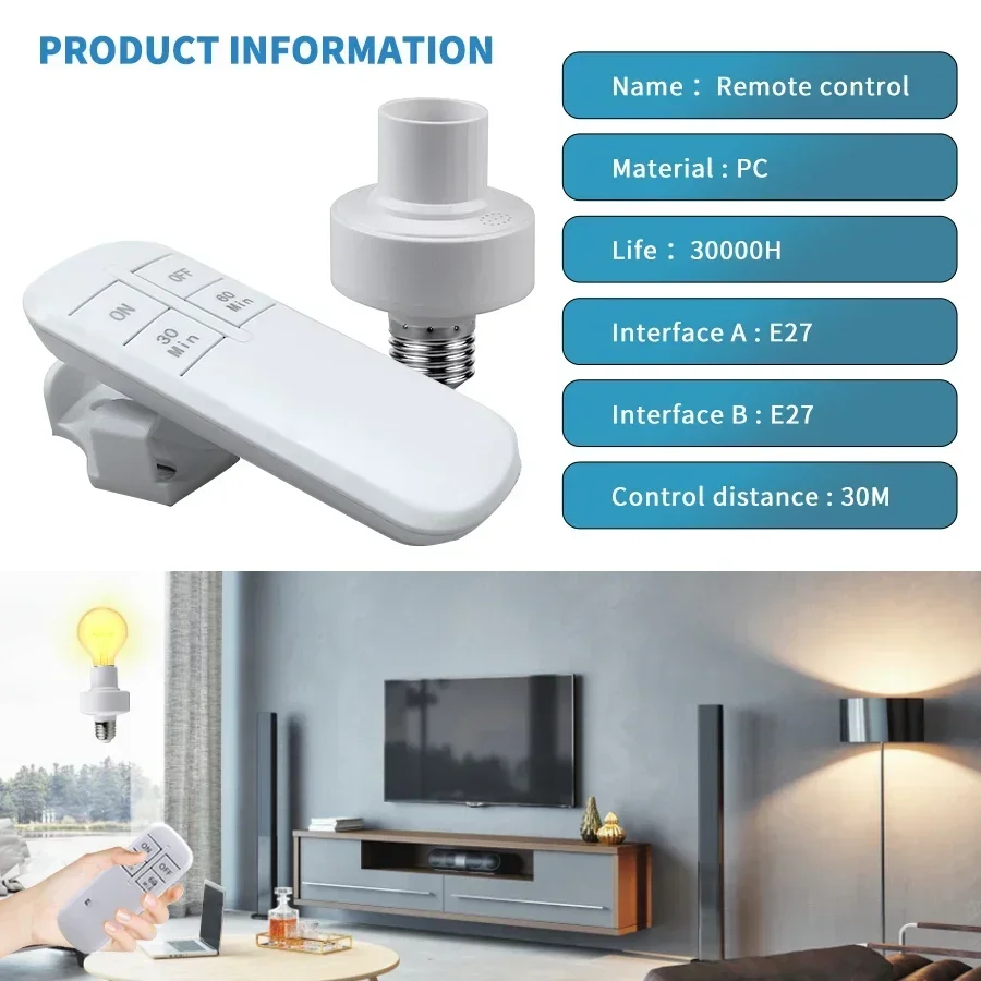 LED Bulb Holder Wireless E27 E26 AC 85-265V Socket Lamp Base Adapter Converter Remote Control ON/OFF Timmer