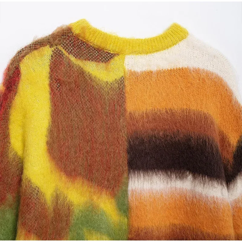 Casual Mohair Knit Women Pullover Colorful O-neck Long Sleeve Loose Sweater New Autumn Fashion Lady All-matching Knitwear