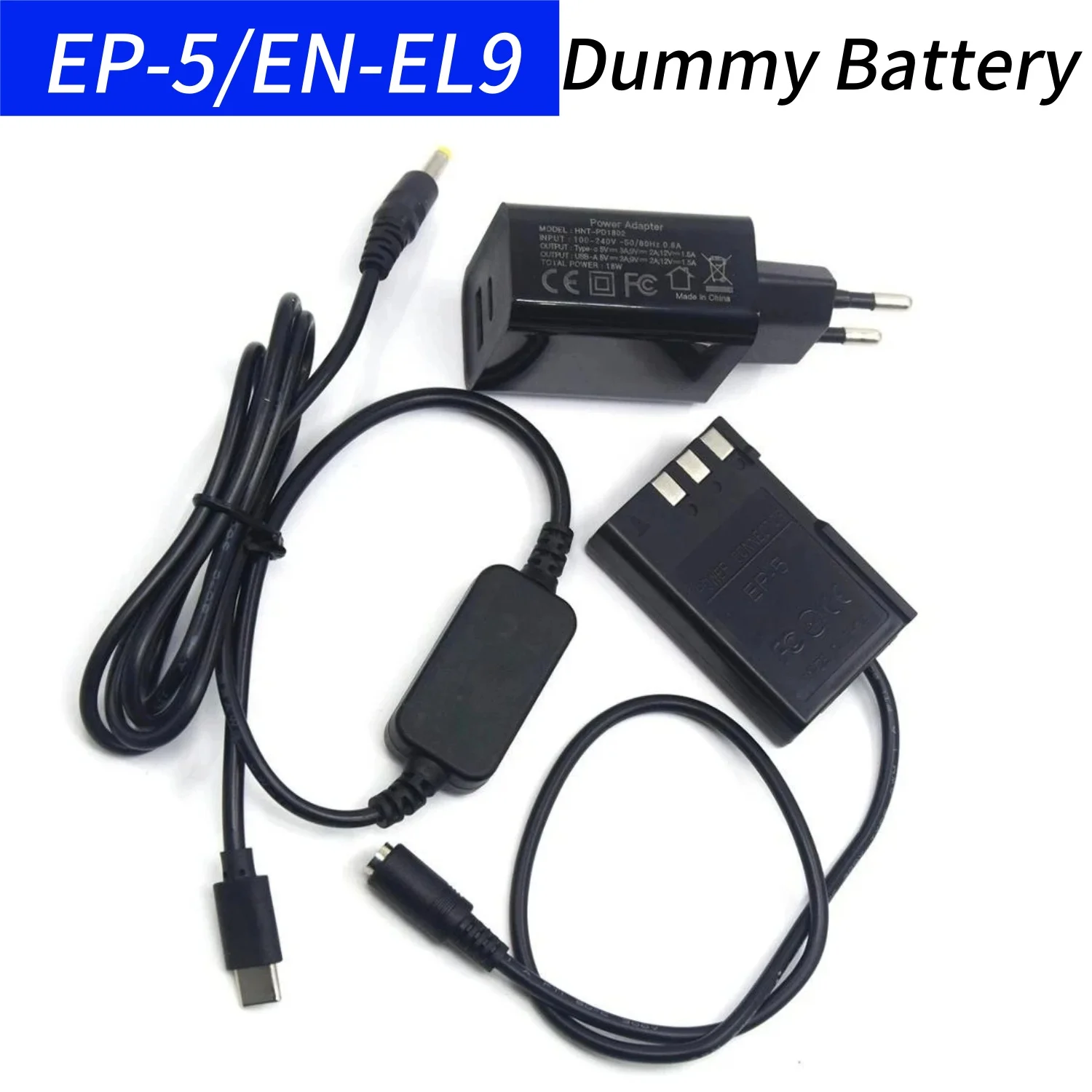 

TYPE C PD Charger&USB-C DC Cable& EN-EL9 Dummy Battery EP-5 DC Coupler for Nikon D40 D40X D60 D3000 D5000 Camera