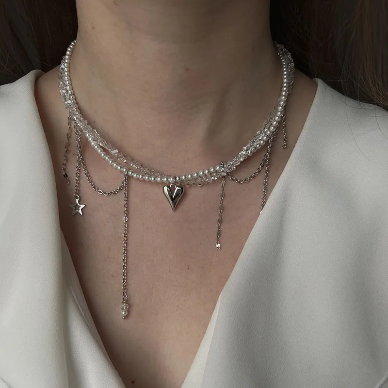Irregular Choker Vintage Zircon Heart Pend..