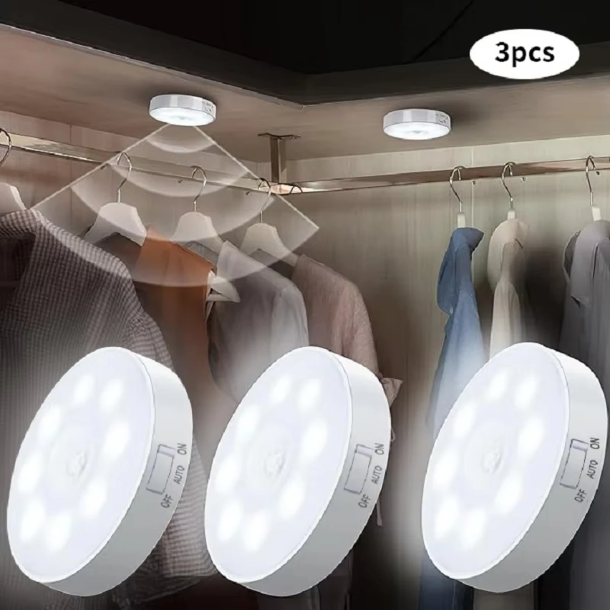 3pcs Motion Sensor Night Light USB Rechargeable Night Lamp Cabinet Wardrobe Lamp Staircase Wireless Closet Light