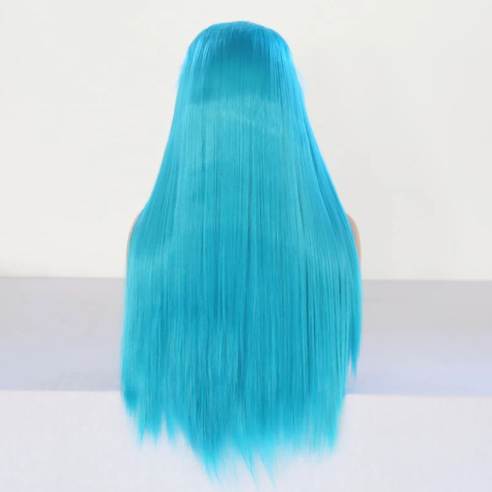 Lake Blue Synthetic Hair Lace Front Wigs Women Daily Wear Blue Wig Glueless Heat Resistant Fiber Long Straight Hair Cosplay
