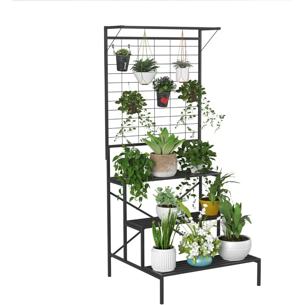 3 Tier Large Heavy Duty Plant Stand with Hanging Plant pot shelf, 35.43 x 33.27 x 78.74, Tall multi layer Holder for Home,