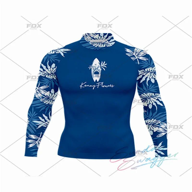 Summer Funny Long Sleeve Surf Swim T-shirt Men's Beach UV Protection Swimwear Rash Guard Surfing Swimsuit Tops Tight Gym Clothes