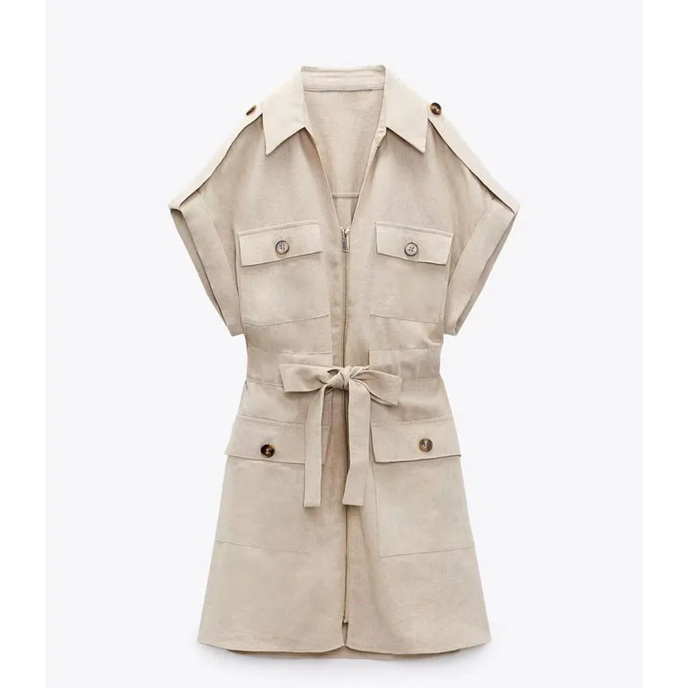 

Summer new fashion women's casual temperament lapel short-sleeved belt linen blended one-piece overalls shorts