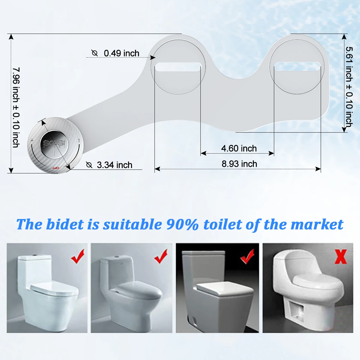New Soosi Bidet Ultra-Thin Non-Electric Dual Nozzle Sprayer  Adjustable Water Press Personal Hygiene Easy Install