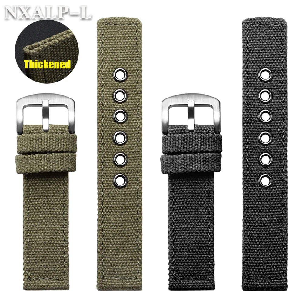 Army Green Thickened Canvas Watch Band - Nylon Strap for Men’s Sports and Military Bracelet