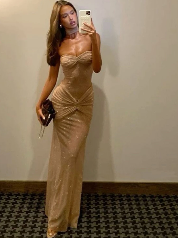 Nibber Elegant Dress Women Sequin Ruched Sexy Valentine's Day See Through Sleeveless Party Banquet Stretch Skinny Chic Vestidos