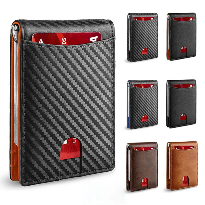 PU leather slim smart wallet for men with money credit card clip mini RFID blocking leather mens thin wallet card holder credit card holder synthetic leather wallet metal money clip