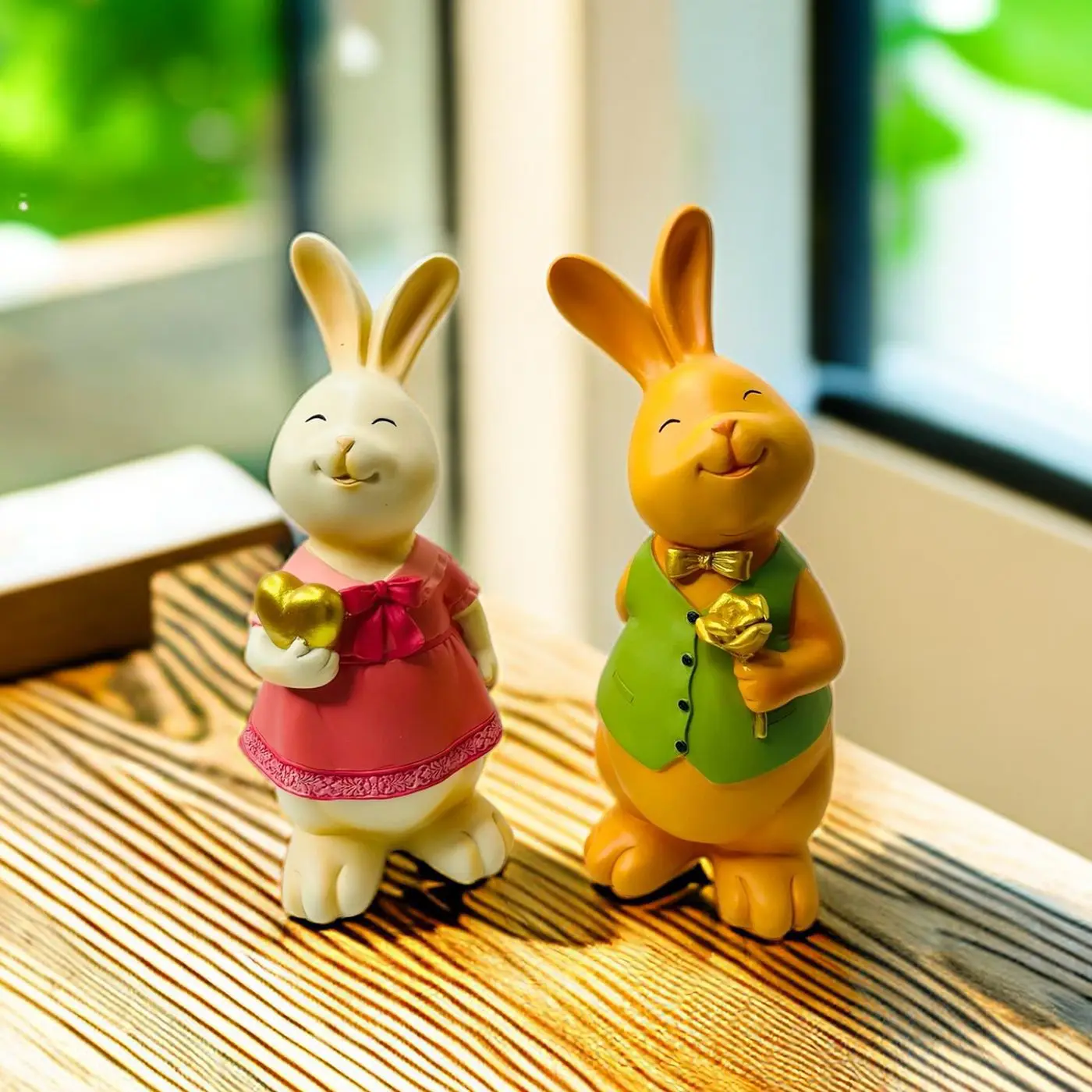 

Creative couple rabbit ornament home desktop living room resin crafts decorations