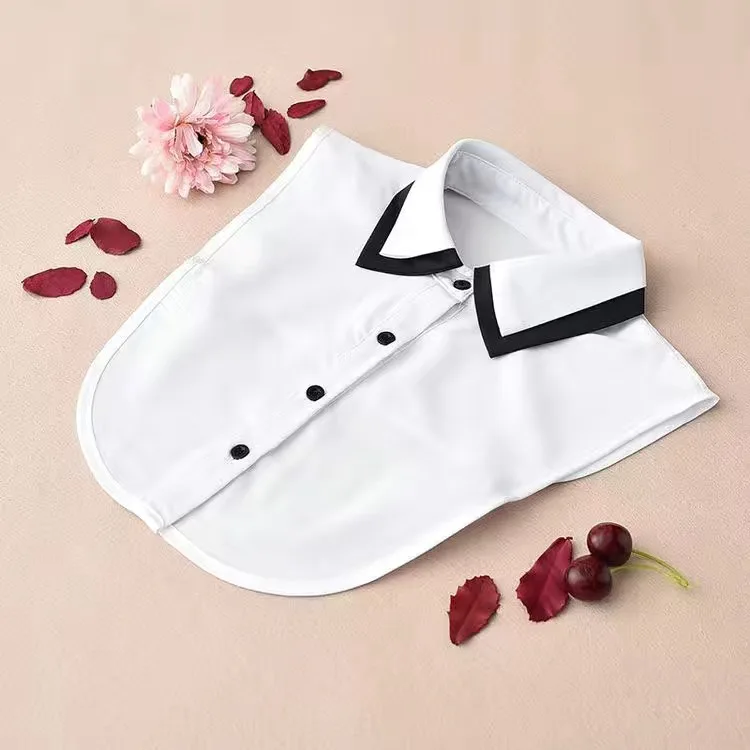 Damen-Kragen zum Vordereinbinden, weiß, bestickt, mit Perlen, klassischer Stehkragen, abnehmbarer Kragen, Vintage-Druck, Spitzen-Halbhemd – Detail 6