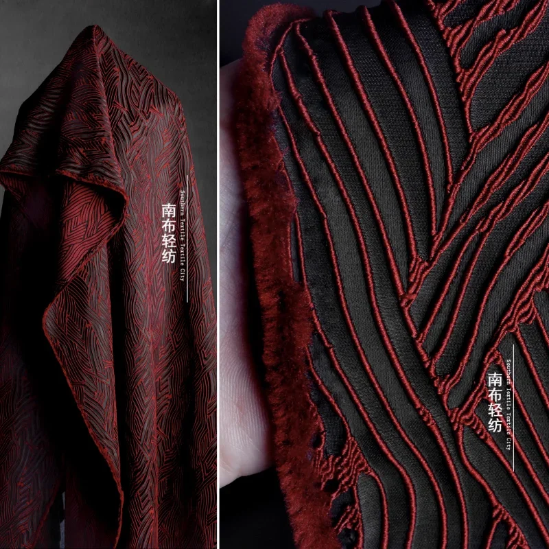 Red Black Jacquard Fabric Stiff Texture Coat Dress Curtain Clothing red-black-jacquard-fabric-stiff-texture-coat-dress-curtain-clothing