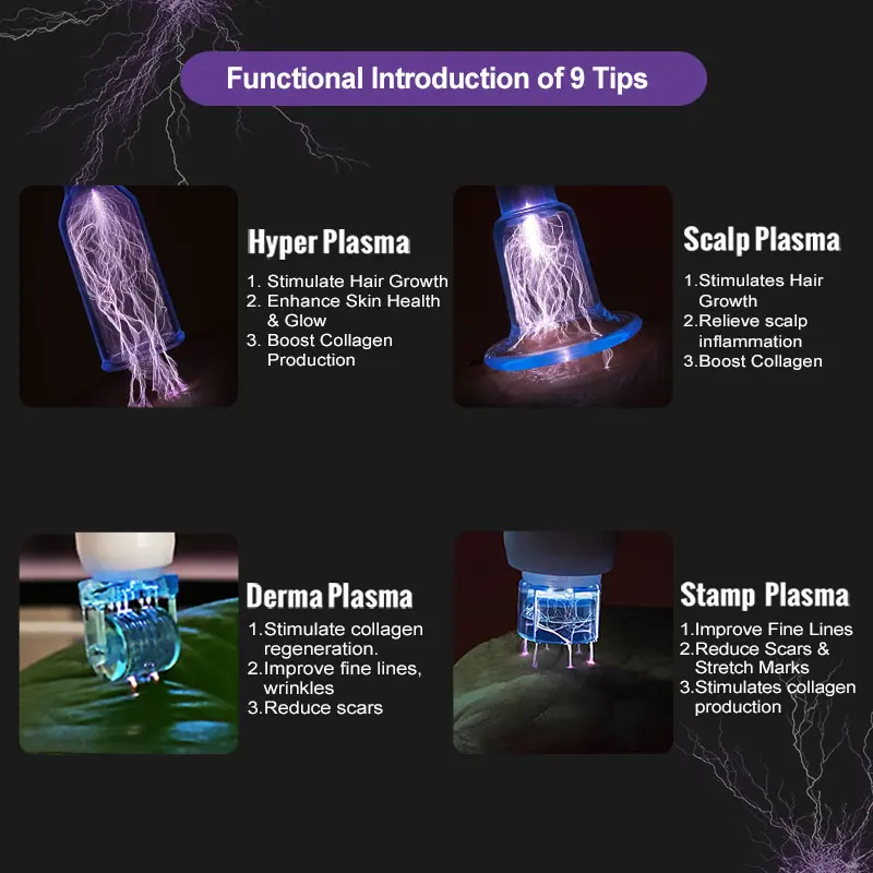 9 In 1 Hot and Cold Plasma Device Ozone Jet Hyper Fractional Plasma Machine For Acne wrinkle Removal Face Lifting Hair Growth