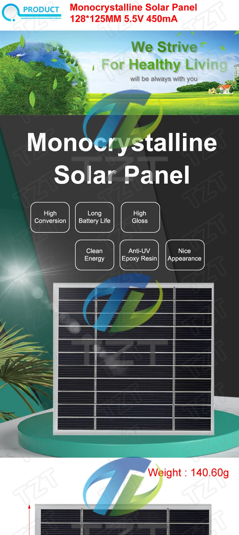 5,5 v 2,5 w 450ma Mini-Solar panel x mm Solarzelle DIY für leichte Handy-Spielzeug Ladegeräte tragbare hochwertige DIY-Ausbildung – Detail 1