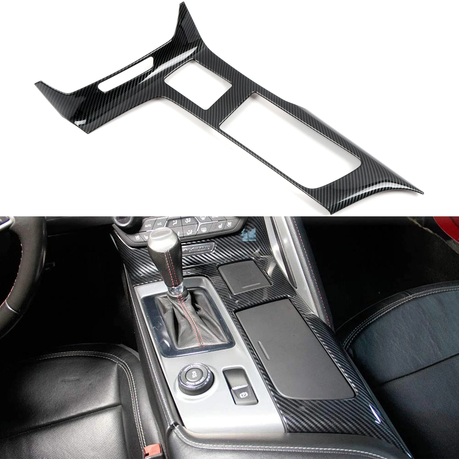 

for Chevrolet Corvette C7 2014-2018 Center Console Overlays Carbon Fiber Grain ABS Plastic 1pcs, not for RHD