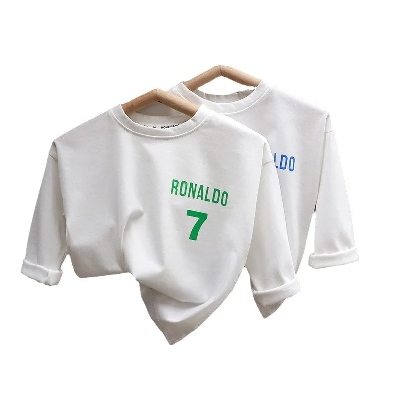 2024 Autumn Children Boys Undershirts Cotton Letter Printed Long Sleeve Baby Boy Tops Loose Casual Round Collar Toddler Boy Tees 5