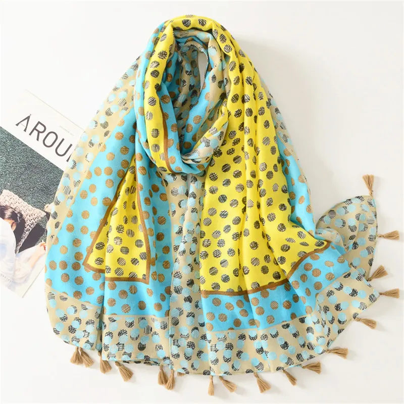 Fashion Luxury Brand Women Viscose Scarf Colorful Leopard Dot Tassel Shawl Spring Autumn Wrap Hijab Lady Pashmina Foulards Stole